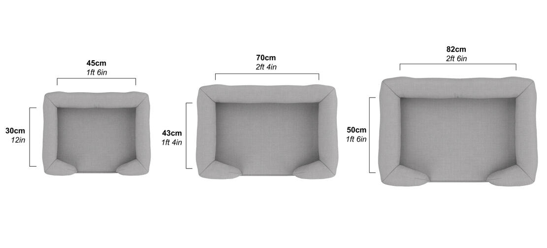 Omlet dimensioner för hundbädd med minnesskum i små, medelstora och stora dimensioner