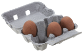 En ägglåda med sex ägg med tre ägg i.