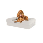 Hund sitter på medium meringue vit minnesskum bolster hund säng