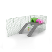 Zippi plattform med två ramper, ett skydd, en tunnel och en Godisbit. Caddi