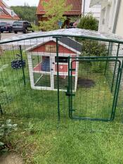 Hönshus i trä inne Omlet gå in i hönsgården