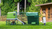 Liten flicka bredvid den bärbara Eglu Go up chicken