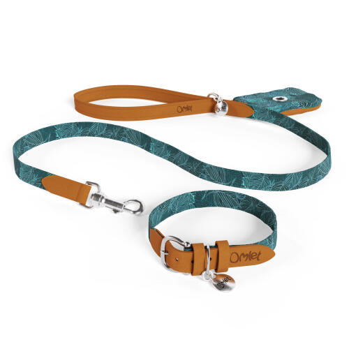 Hundlina, halsband och hållare för bajspåse som ett paket