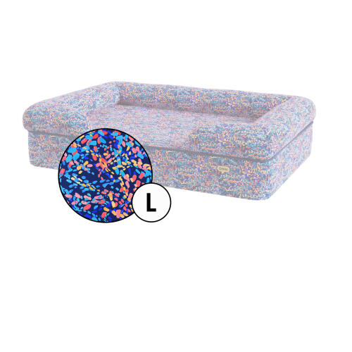 Stort bolster hundbäddsöverdrag i patterpaws neon print från Omlet.