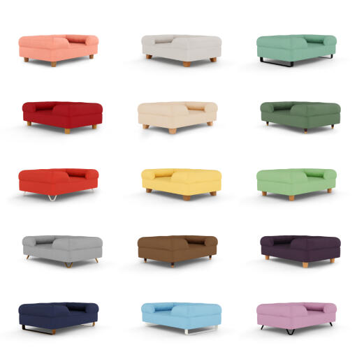 Hela 15 färger av Omlet hundbädd i minnesskum med bolster för hundar