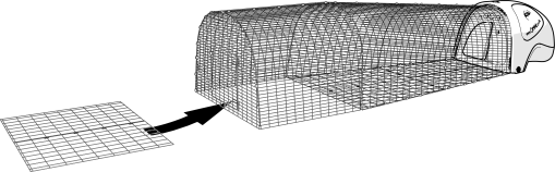 Ett diagram över hur Golvpanelen sätts på plats i en tillbyggnad på Eglu Cube 
