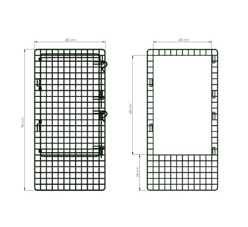 Dörrpanelen med nät för kaninlopp.