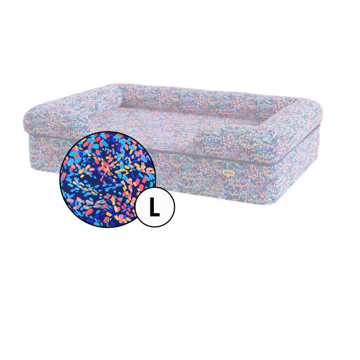 Stort bolster hundbäddsöverdrag i patterpaws neon print från Omlet.