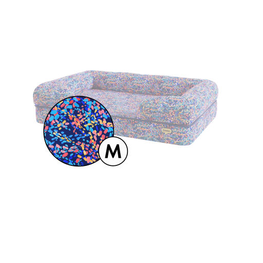 Medium bolster hundbädd överdrag i patterpaws neon print av Omlet.