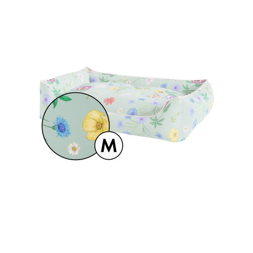 Medium nest hundbäddsöverdrag i gardenia sage print från Omlet.