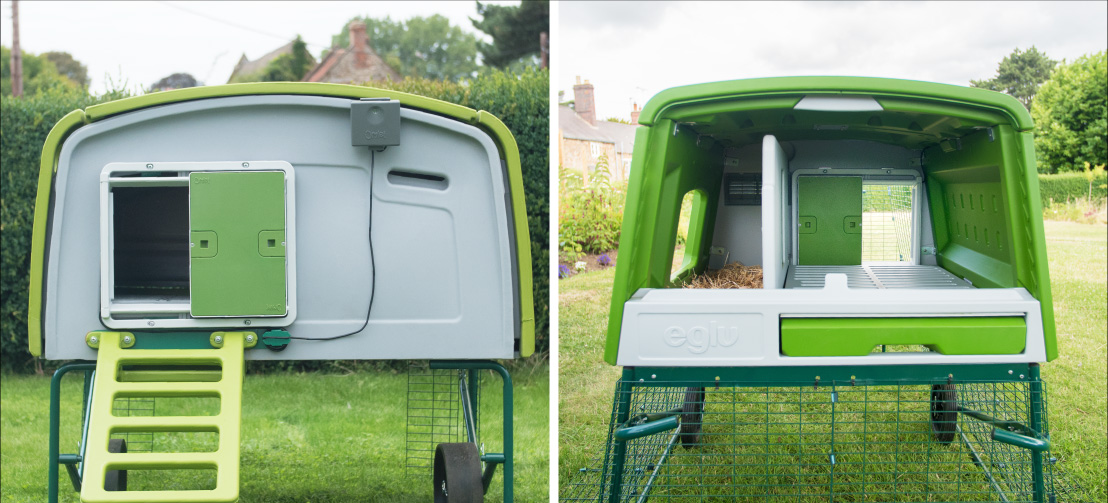 Autodörren passar med både Eglu Cube Mk1 och Mk2