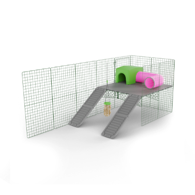 Zippi plattformar för kaniner - Fyra golvpaneler med grönt gömställe, lektunnel och godsaksbehållaren Caddi