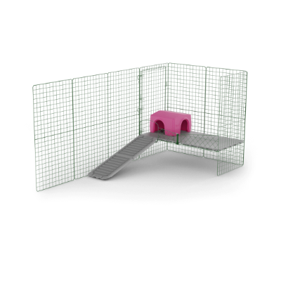 Zippi plattformar för marsvin - Två golvpaneler och ett lila gömställe