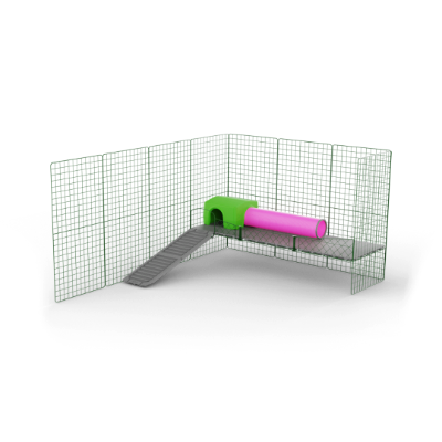Zippi plattformar för marsvin - Tre golvpaneler, ett grönt gömställe och en lektunnel