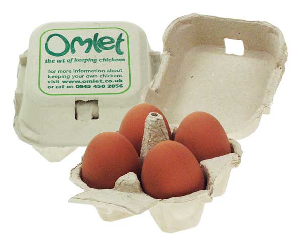 Konstgjorda ägg ser och känns precis som riktiga ägg, och kan användas för att luta en höna att ruva.
